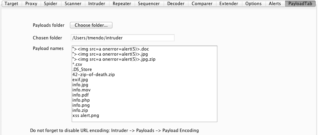 Burp Intruder File Payload Extension tab